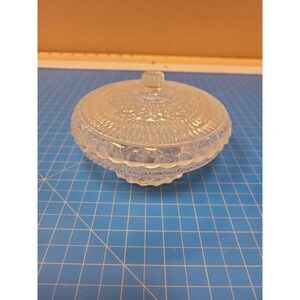 Vintage Pressed Glass Candy Dish Bowl with Lid Clear Round 6.5" Diameter 3" Tall
